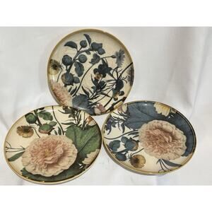 Pier 1 Moody Blooms Floral Hand Painted Ceramic 8" Salad Plates Set Of 3